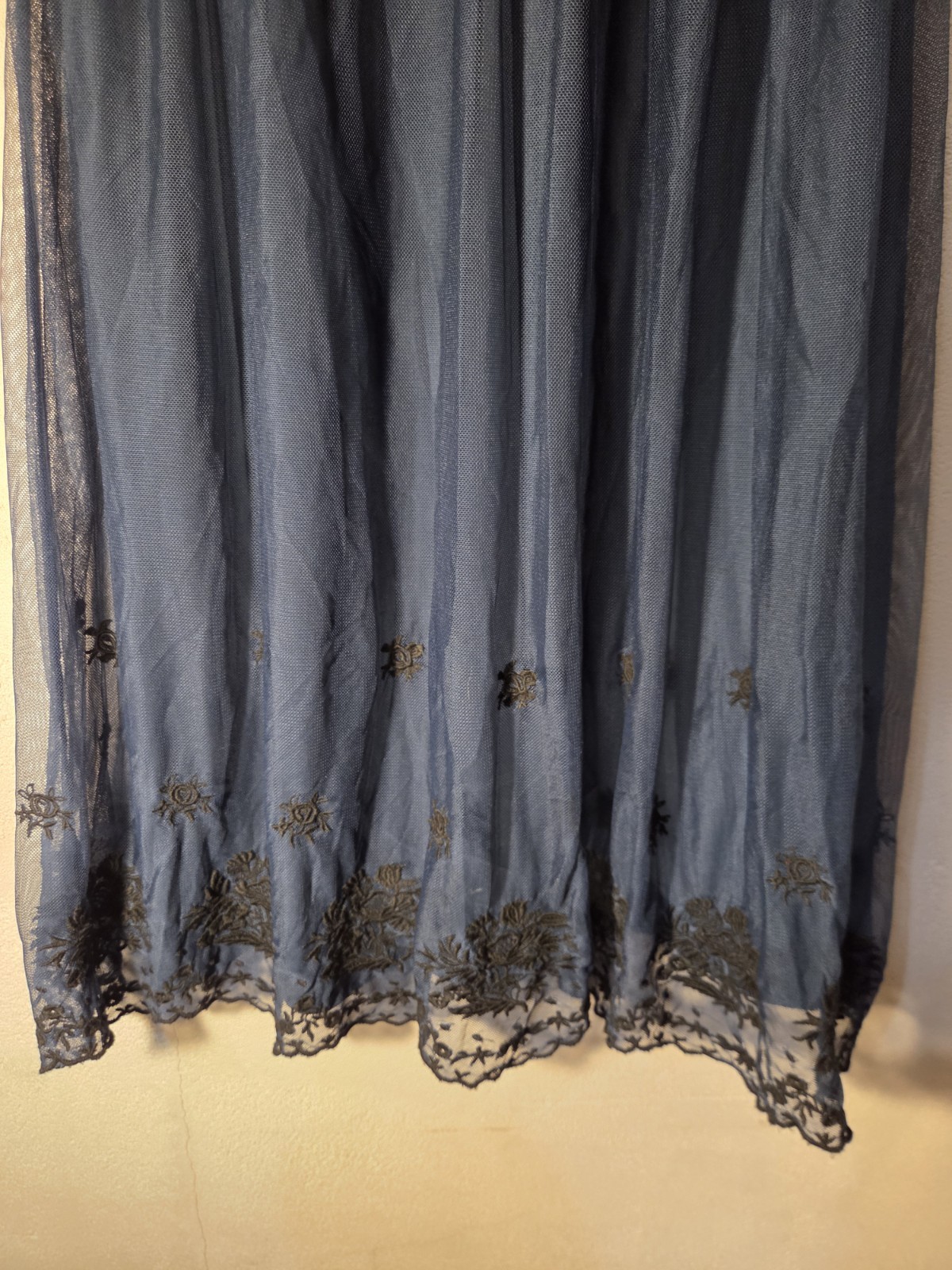 Y2K Betsey Johnson Navy Blue Mesh Lace Slip Dress Size 8 Spaghetti Strap