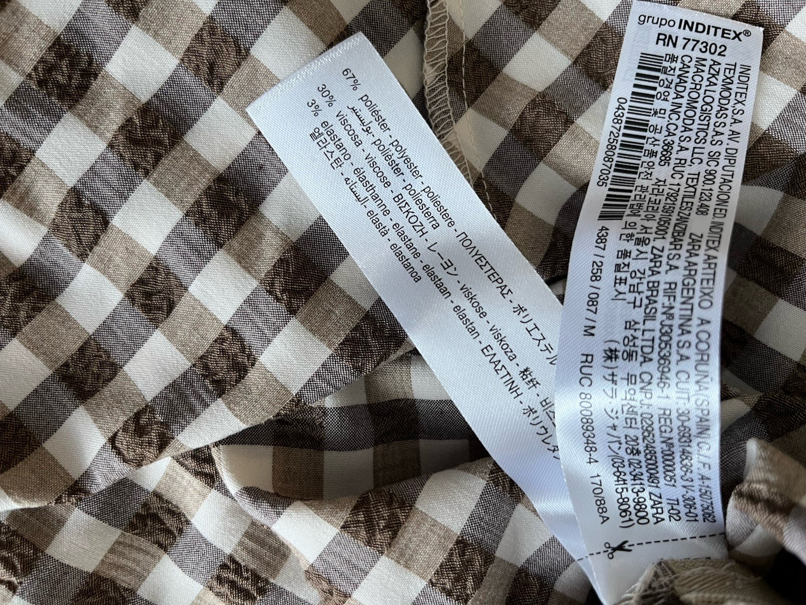 NWT ZARA Sleeveless Gingham Midi Dress Brown White Ruched Slit Women’s Medium
