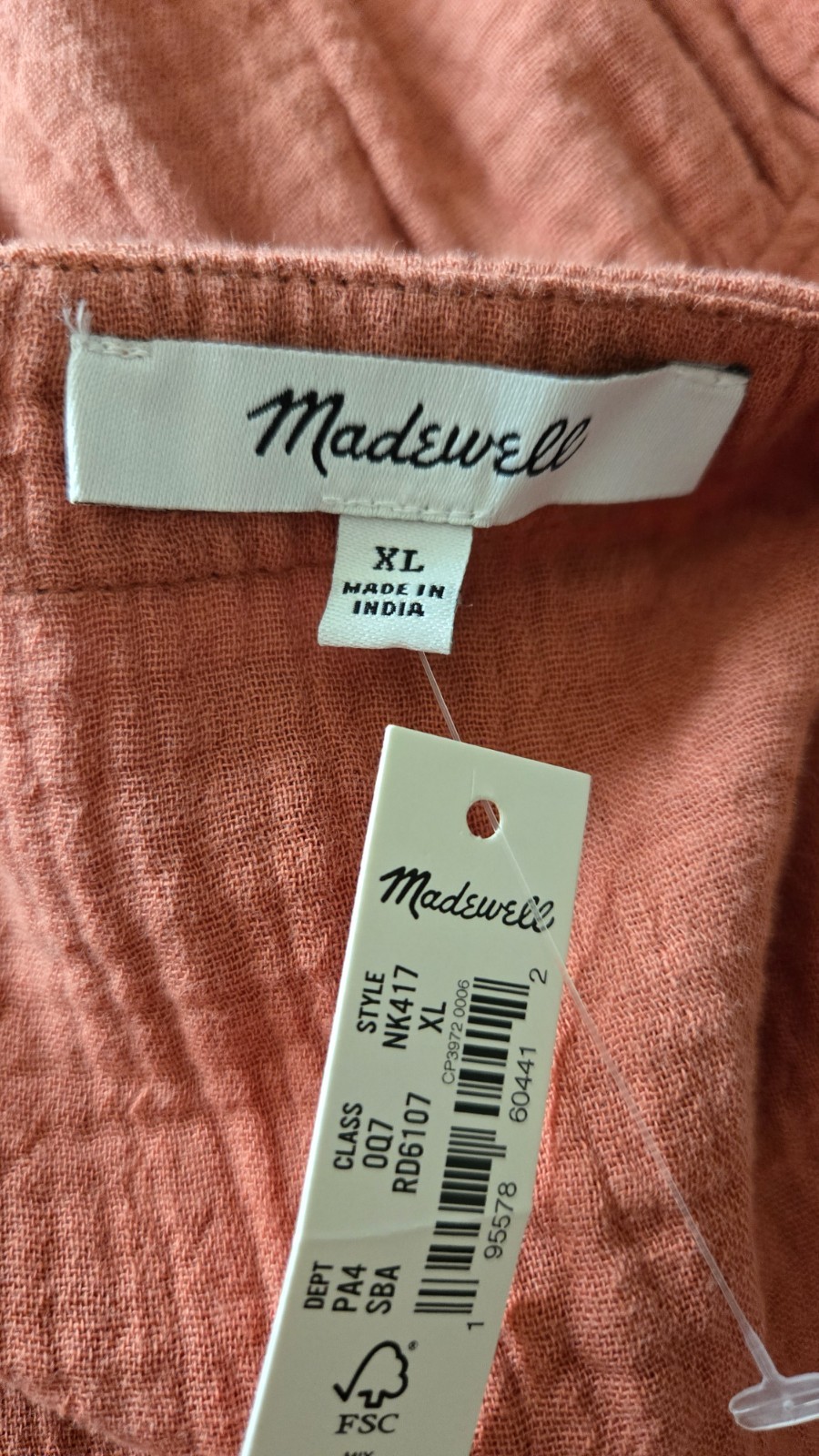 Madewell Lightspun Cuff-Sleeve Button-Front Tiered Mini Dress size XL