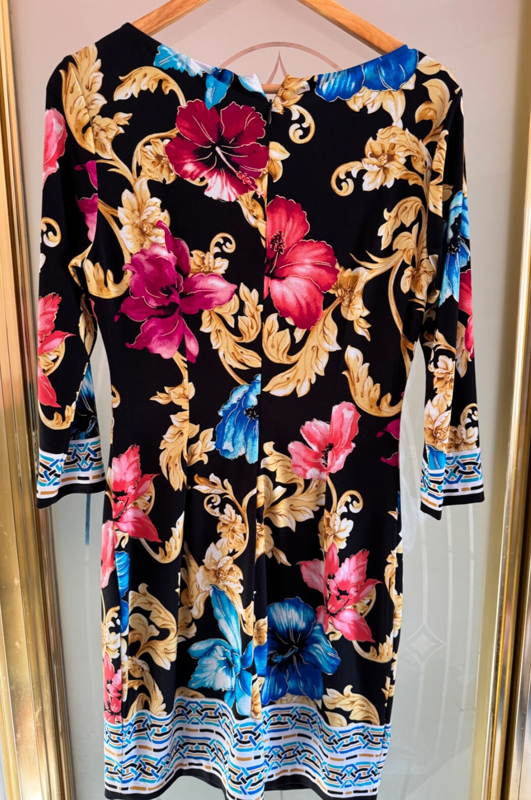 CACHE VTG SIZE 8 Multi Gold/Red/Blue/Black Poly/Spandex Blend Floral Sheath