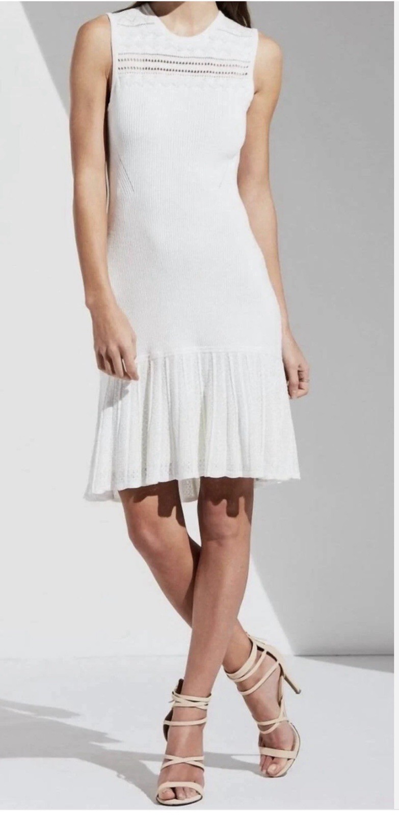 BAILEY/44 Evalina Fit & Flare Dress XL White Knit Ruffle Stretch 402-R794
