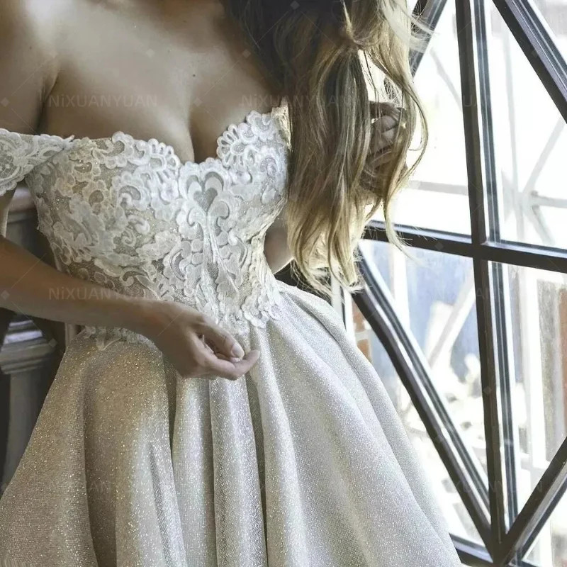 Short Wedding Dress Lace Appliqued Bridal Gowns Princess Party Off The Shoulder