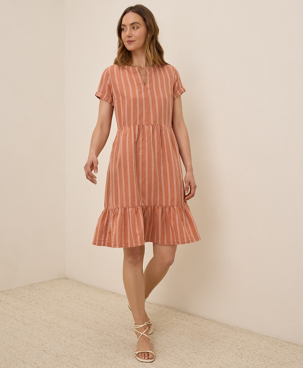 Pact Women’s Canopy Linen Blend Notch Neck Dress Medium Hermosa Stripe