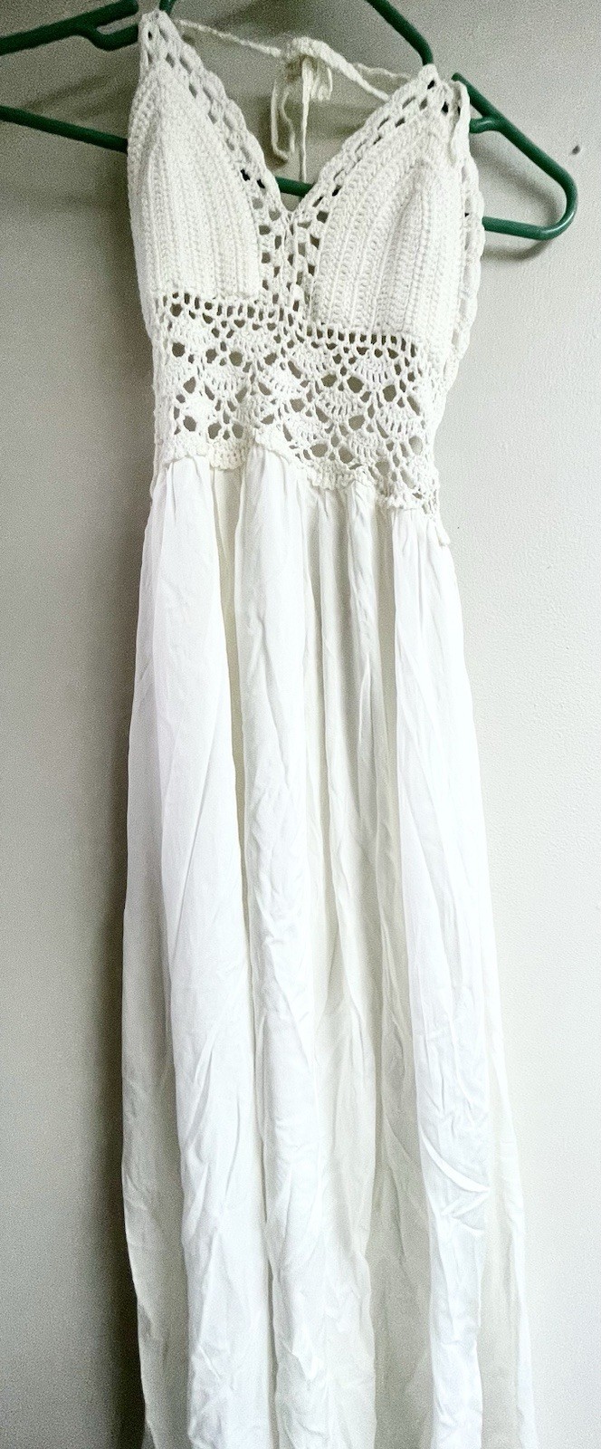 Lilbetter Beach Crochet Backless Bohemian Halter Maxi Dress White summer XS New