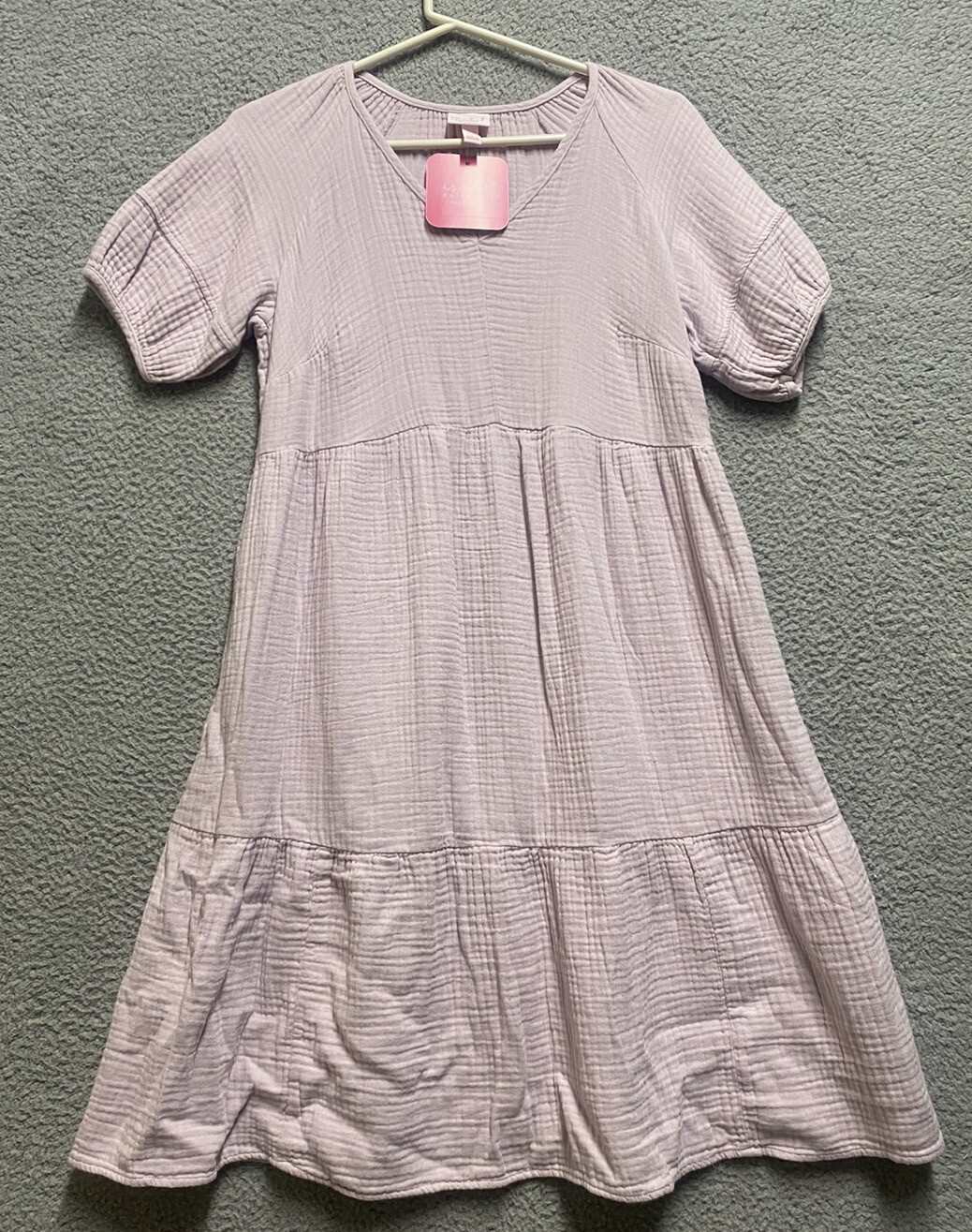 Isabel Maternity Dress Womens Extra Small Light Purple Gauze Short Sleeve Cotton