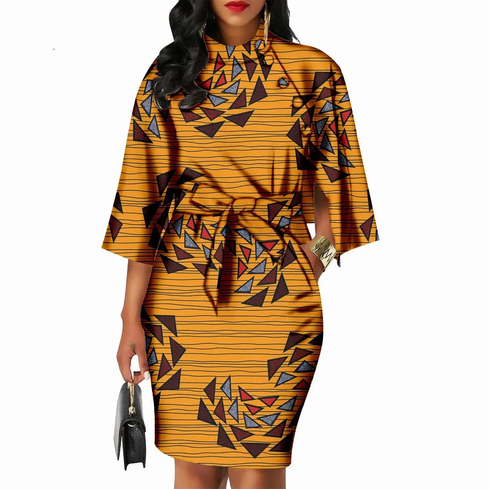 African Dresses for Women Half Sleeves Knee Length Summer Casual Pencil Dress