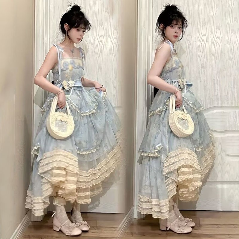 Lolita Sweet Womens Princess A-Line Dress Long Party Cute Fairy Summer Dress