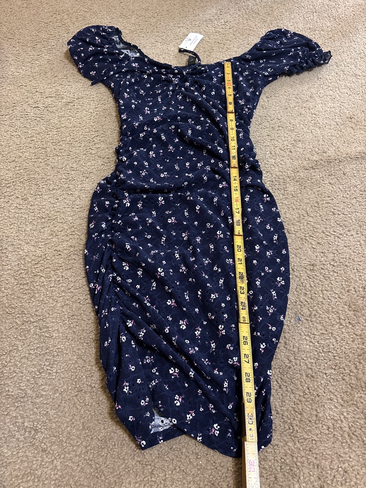 Windsor Blue Ruched Bodycon Lined Mini Dress Mesh Ruffle Lg Ruched NWT Boho