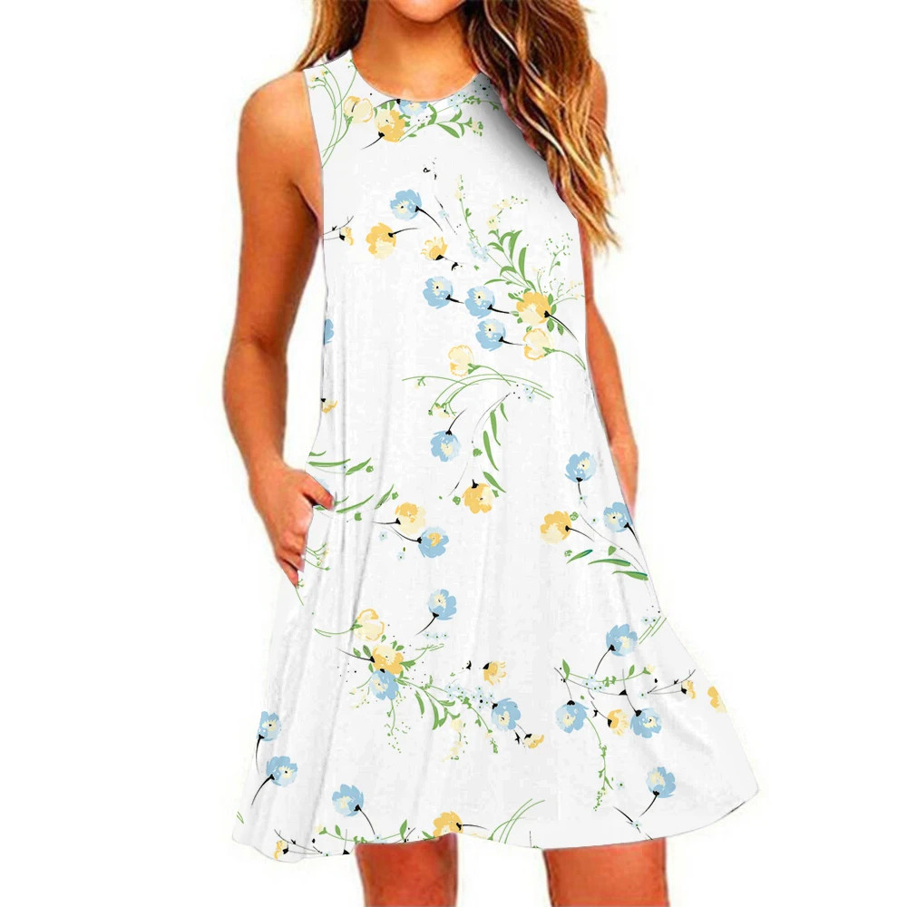 Summer Elegant Sleeveless Dress Over The Head Printed High Temperament Short Dre