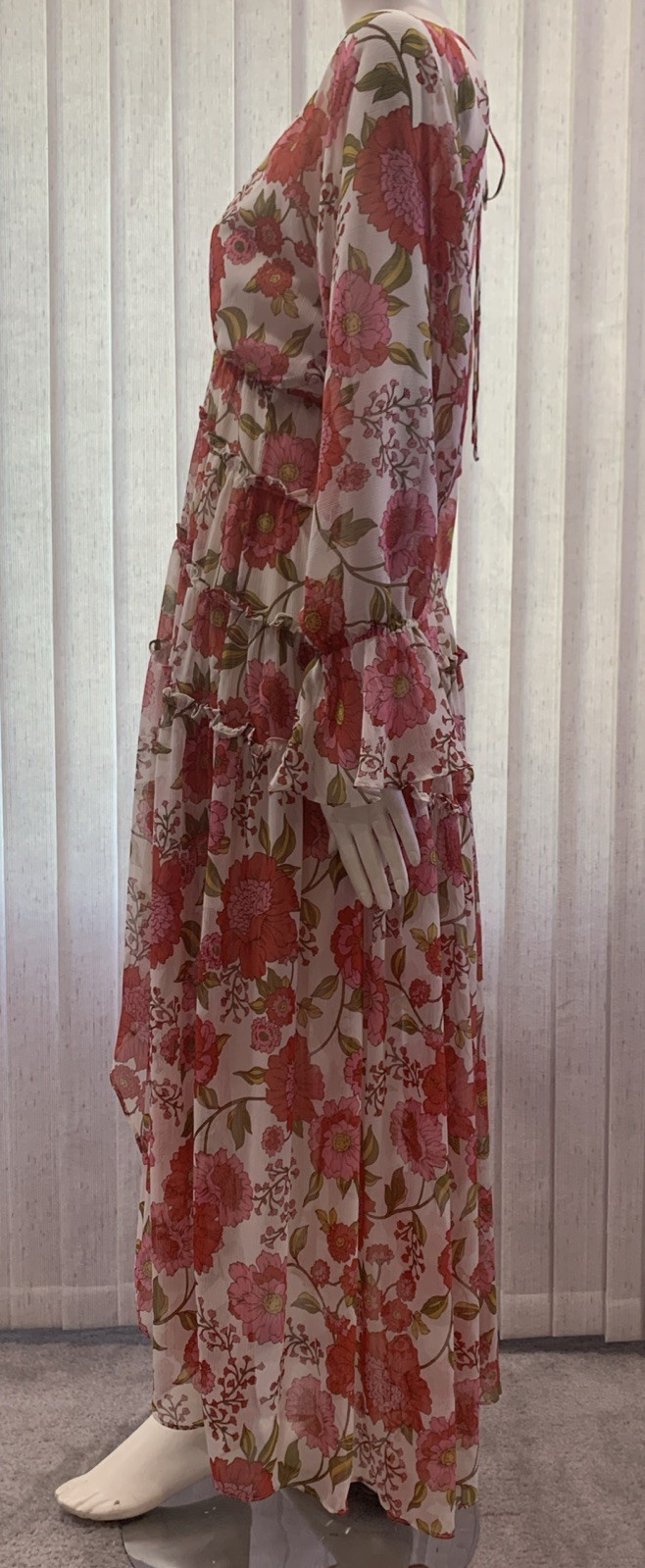 Steve Madden Chiffon Boho Chic High/ Low Dress Ruffles Pink Floral Print Size S