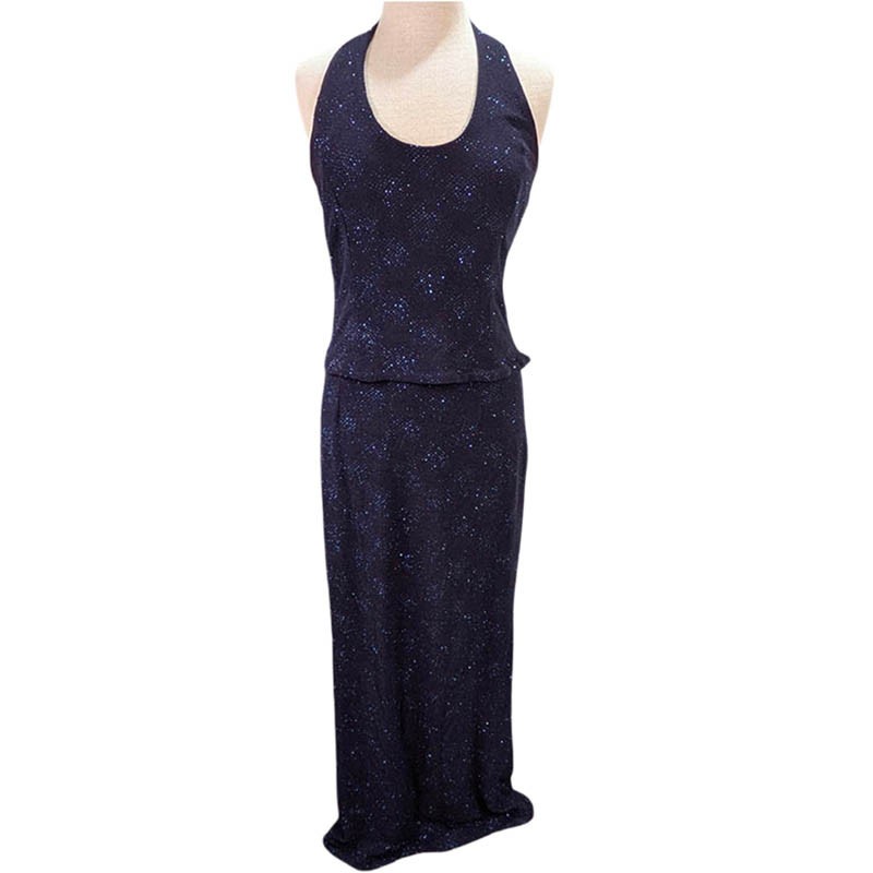 Scott McClintock Millennium 2000 Halter Gown Womens 12 Blue Sparkle Sequin Y2K
