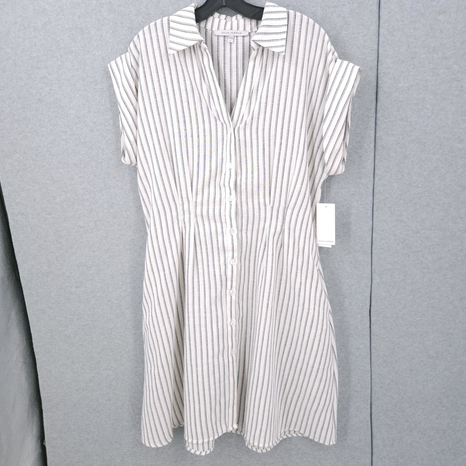 Julia Jordan Ticking Stripe Collared Button Front Shirtdress Womens Size L NWT