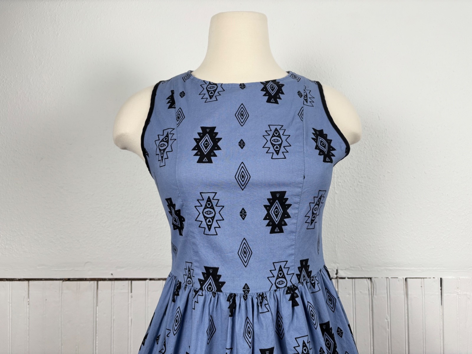 Nooworks Blue Cotton Sleeveless Southwest Aztec Dress Women Size XS