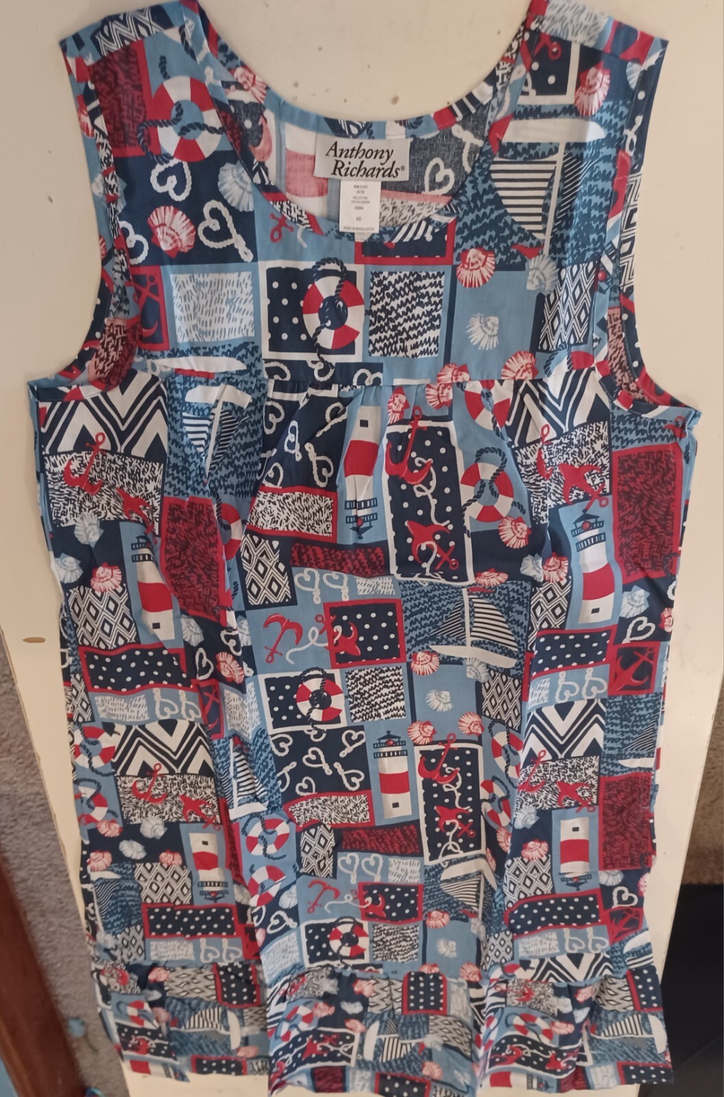 NEW Anthony Richards Nautical Patriotic House Dress MD Medium Muumuu Boating