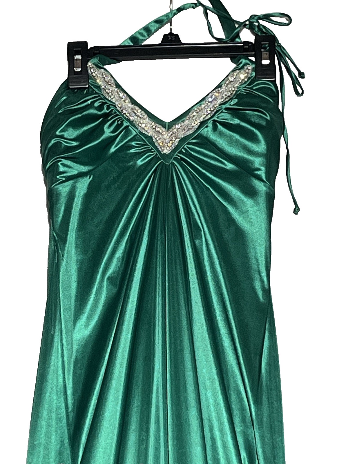 City Triangles Halter Gown S Emerald Green Sparkle Satin Fairy Mermaid Prom Y2K