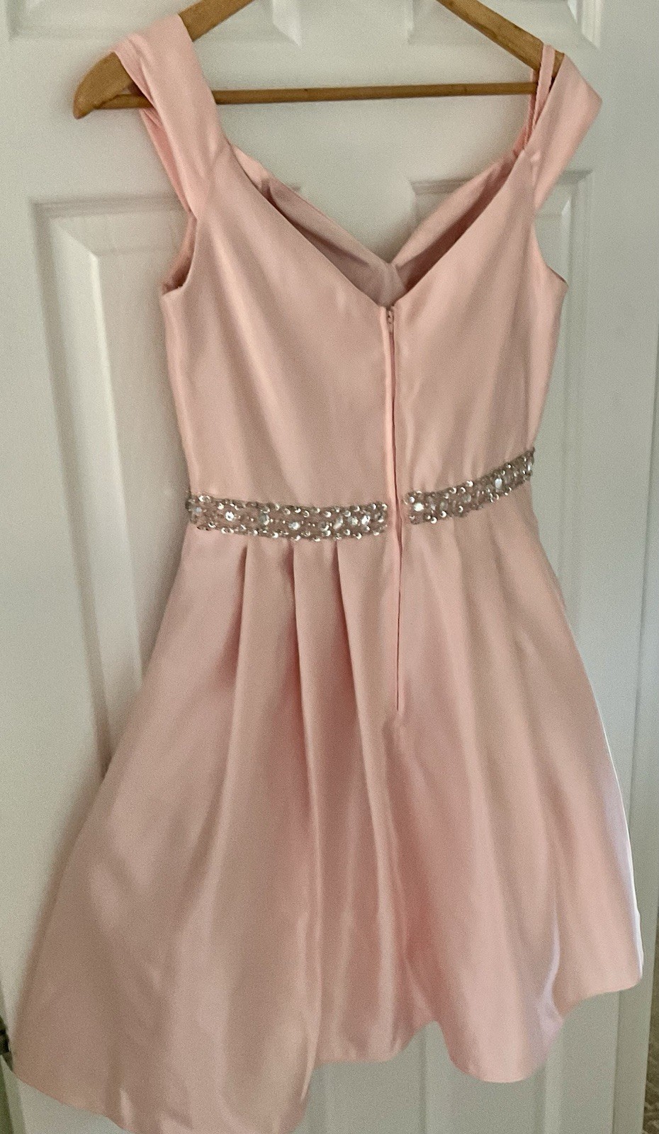Cindy Collection Fit N Flare Dress Mini Pink Satin Rhinestone Prom Wedding Gown