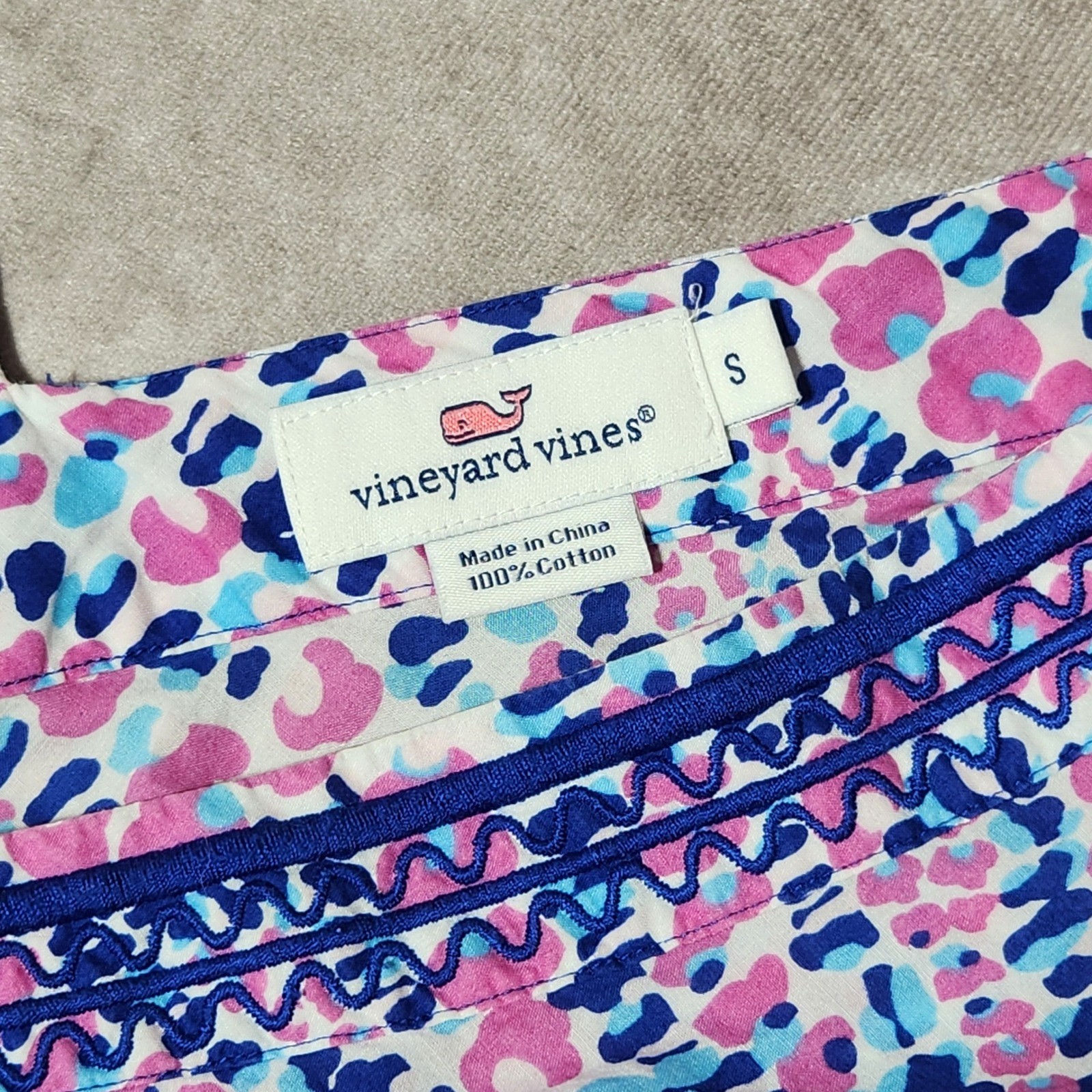 Vineyard Vines Womens Pink Blue Abstract Print Cotton Tunic Dress Small Ric-Rac