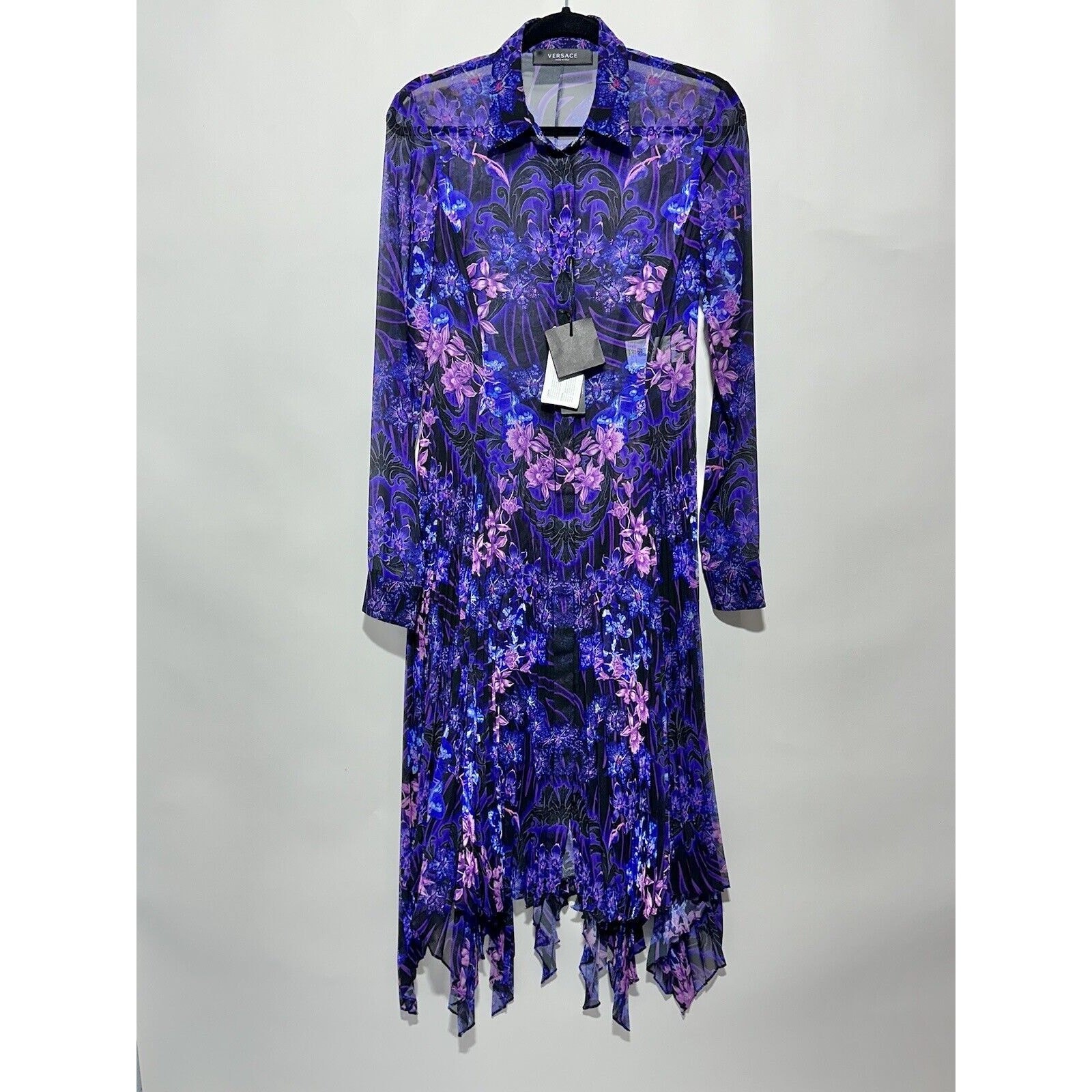 NWT Versace 42 US 6 Runway SS23 Plisse Dress All Over Orchid Purple $5,425