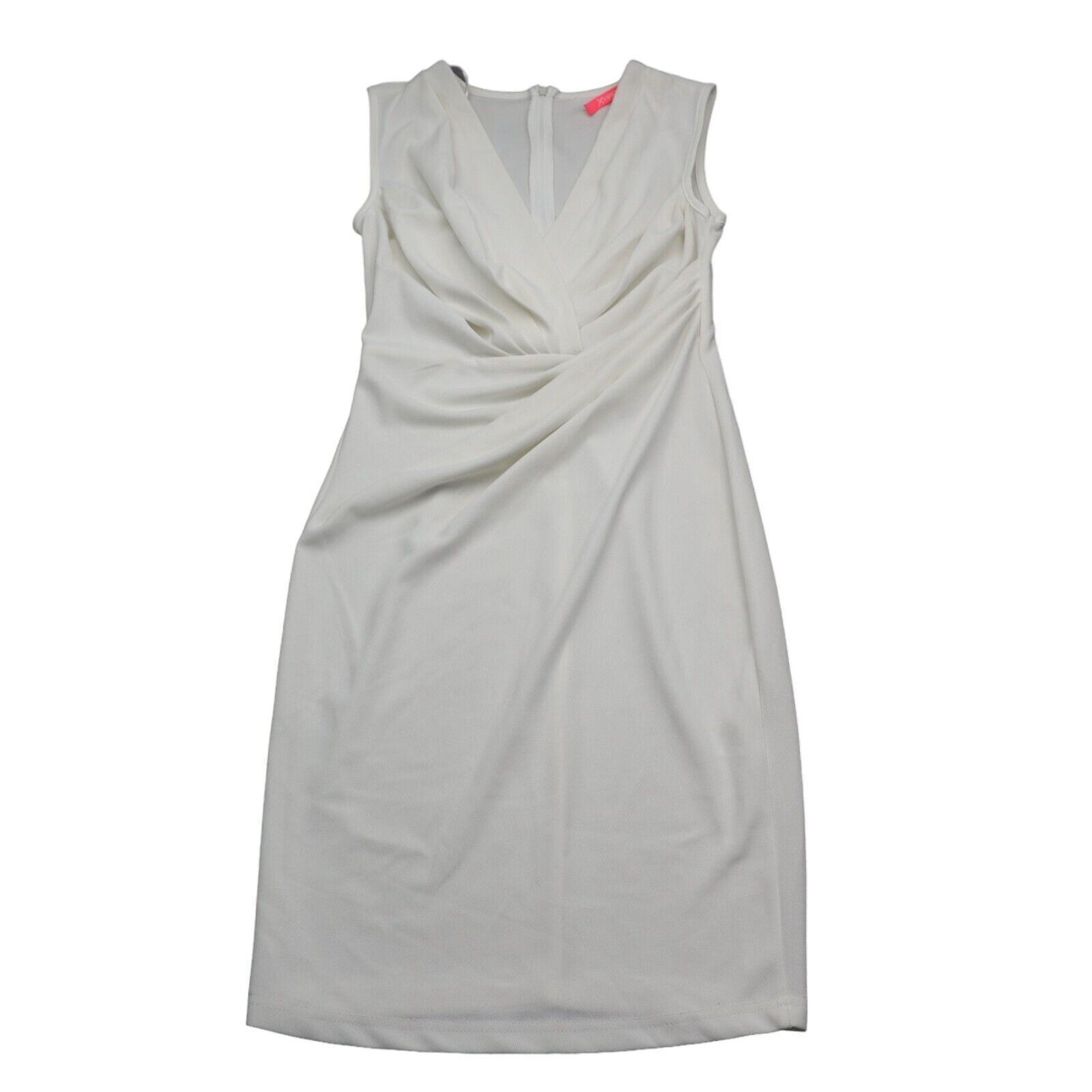 Xtaren Dress Womens M White Sleeveless Pleated V Neck Sheath Knee Length
