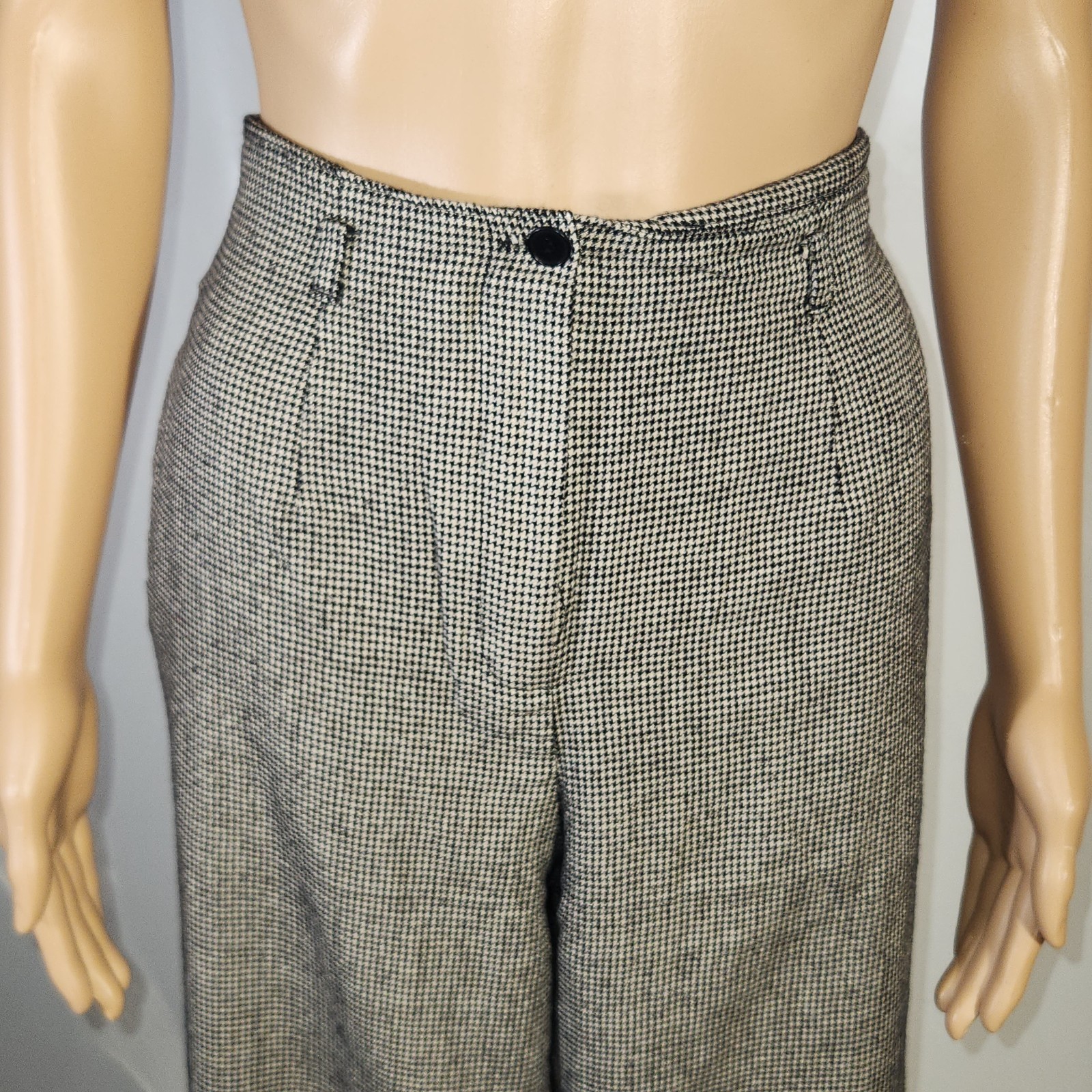 VINTAGE JONES NEW YORK SILK AND WOOL HOUNDSTOOTH PATTERN TROUSERS SIZE 12 WOMEN