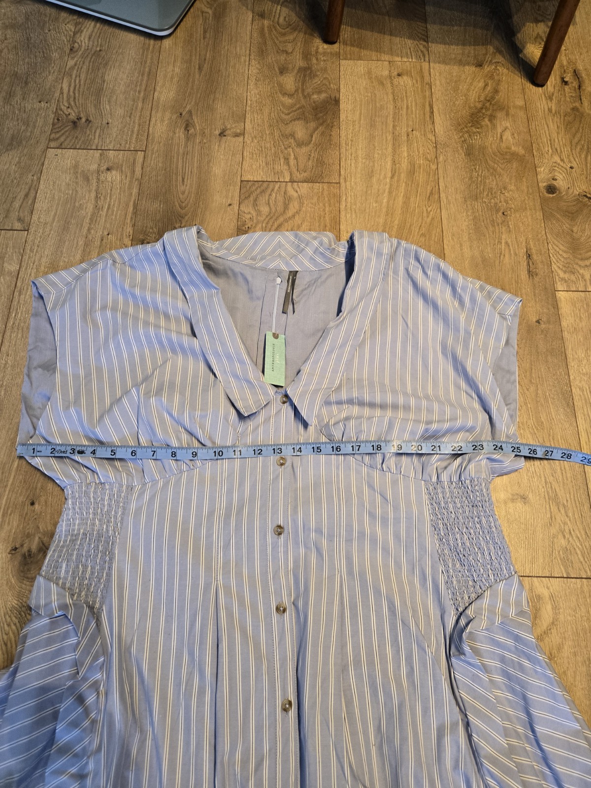 Anthropologie Tobie Button Front Pleated Shirt dress Size 2X Stripe Cottage Blue