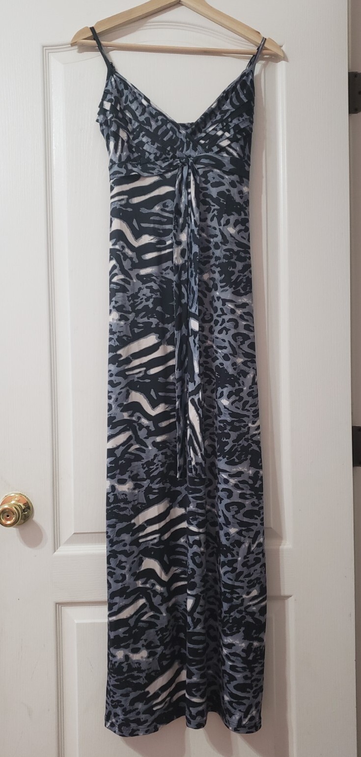 ONLY Mercy Jersey Maxi Dress Large Gray White Animal Pattern Spaghetti Strap