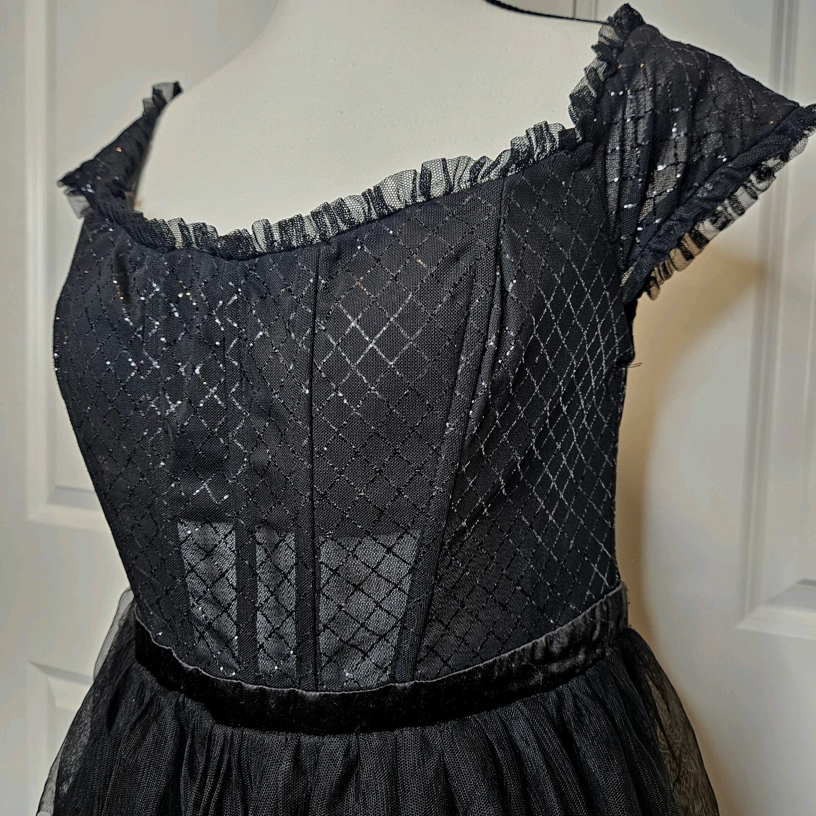 City Studio Fit &Flare Mini Dress Black Size 13 Corset Tiered Ruffle Skirt Fairy
