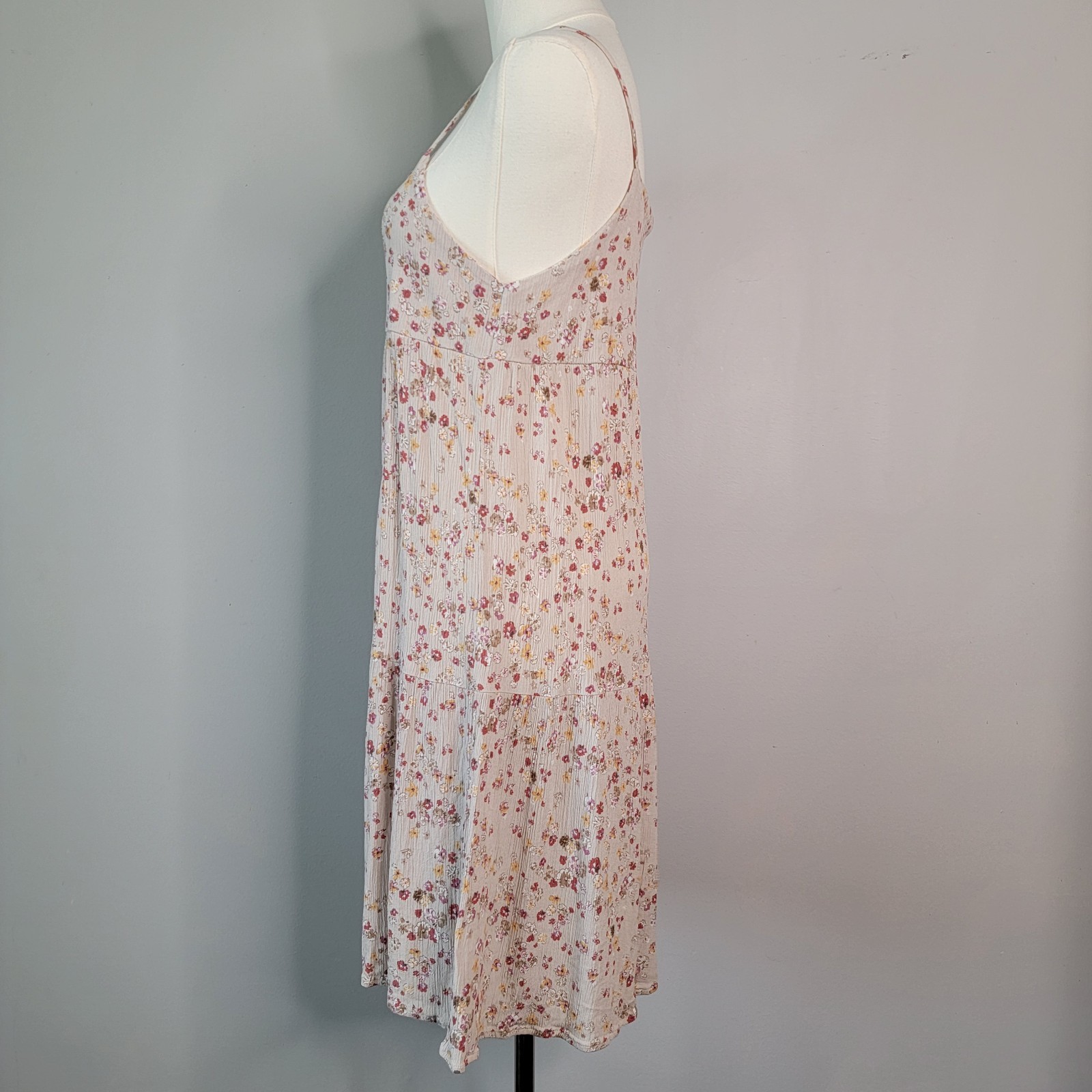 Sundress Tan Neutral Ditsy Floral Gauzy USA Beach Cottagecore Boho Final Touch S