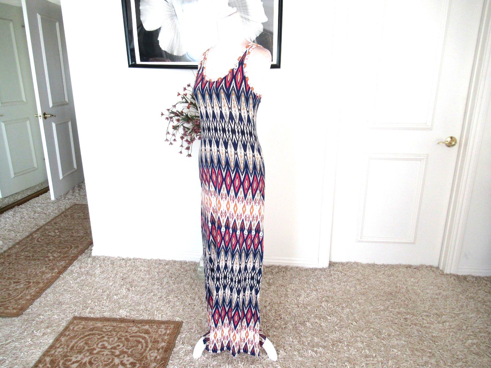 AMBIANCE APPAREL Womens S Geometric Racerback Maxi Dress NEW $69