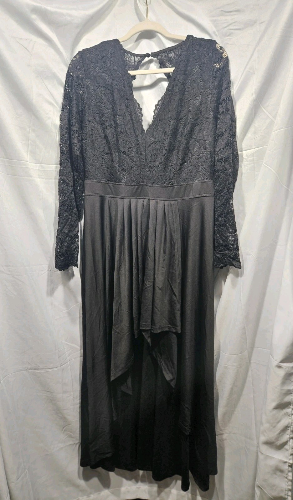 Women’s Black Lace Long-sleeve Dress with a High-low Hemline XL