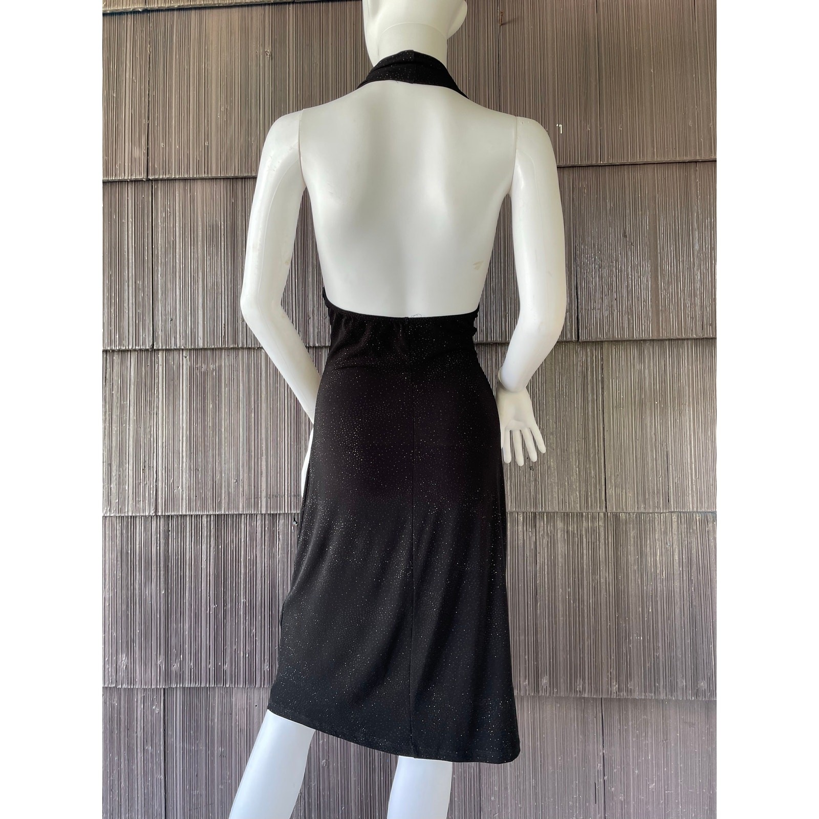 VTG USA Y2K Forever 21 Sparkles Glitter Cowl Neck Party Glam Goth Black Dress
