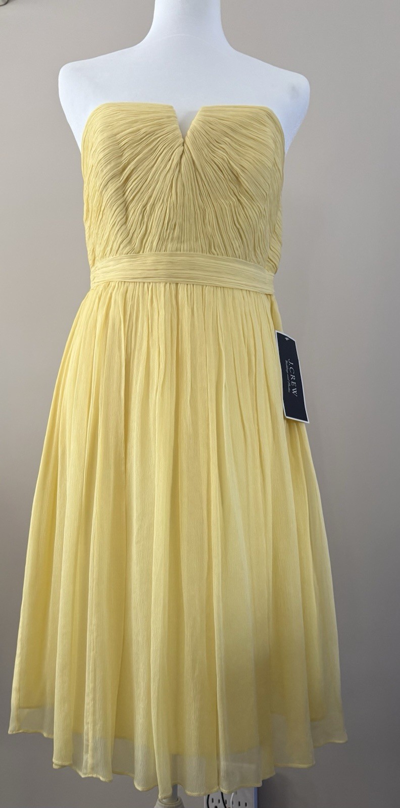 J.Crew Nadia Silk Chiffon Strapless Pleated Dress Champagne Size 6 NWT
