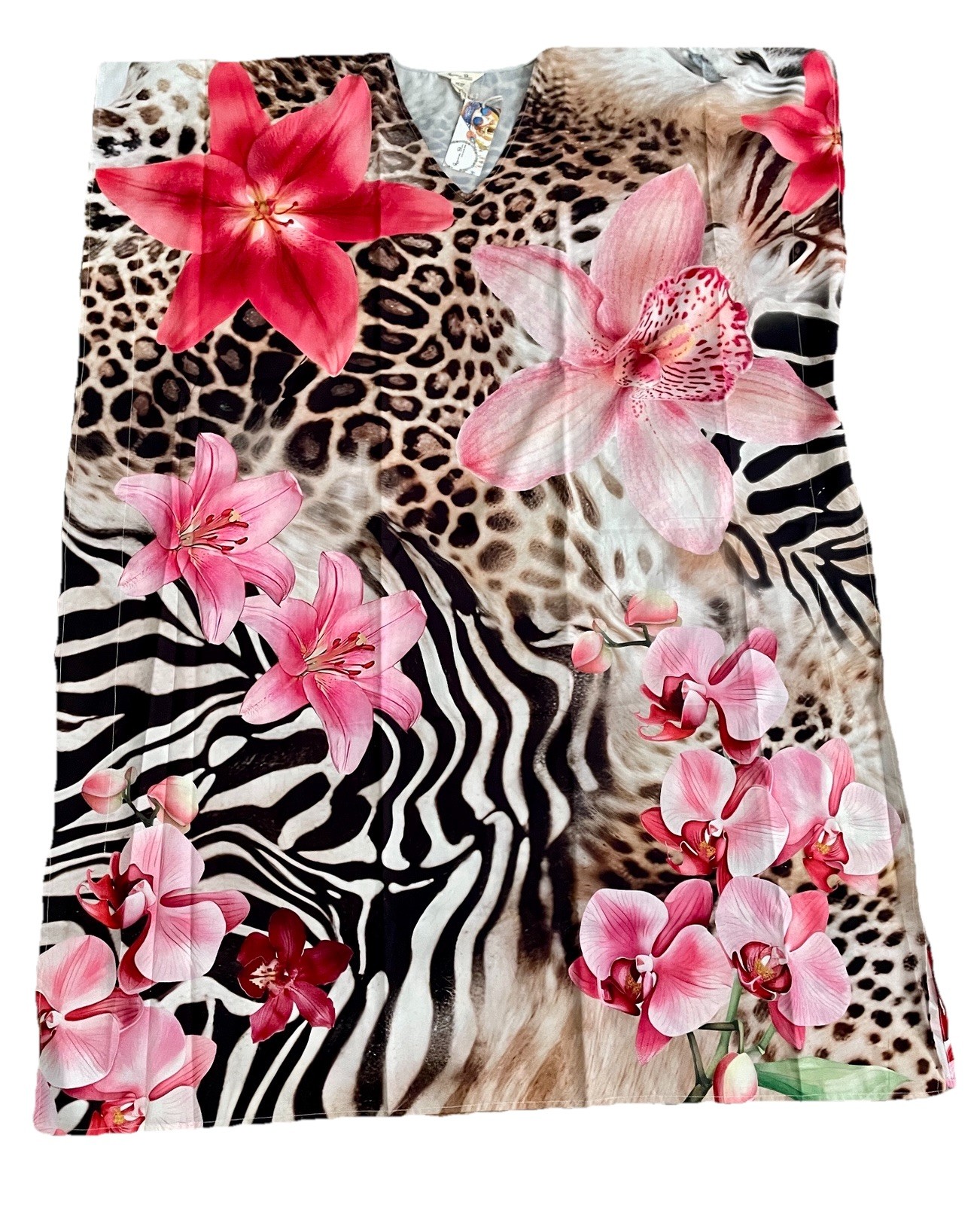 GYPSIE BLU NWT Leopard ZEBRA and TROPICAL FLORAL Digital Print CAFTAN Dress O/S