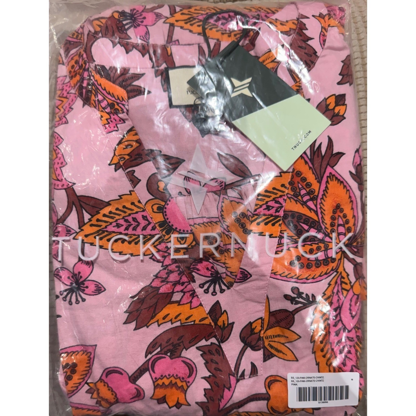 Tuckernuck Sunset Pink Ornate Chintz Kenzo Dress Floral Tiered Mini Ruffle M NWT