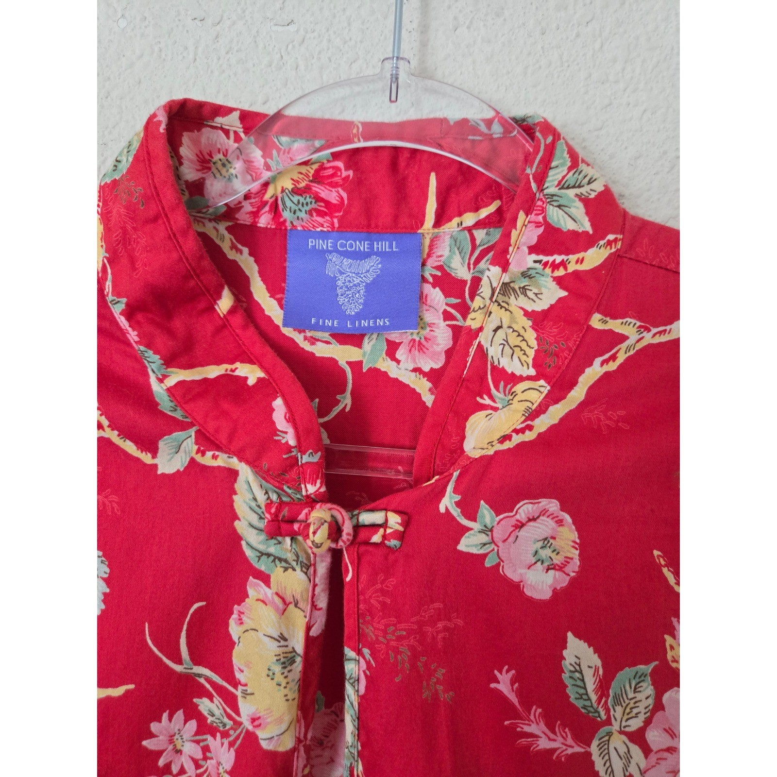 Pine Cone Hill Red Floral 100% Cotton Sleeveless Mandarin Collar Maxi Dress XL
