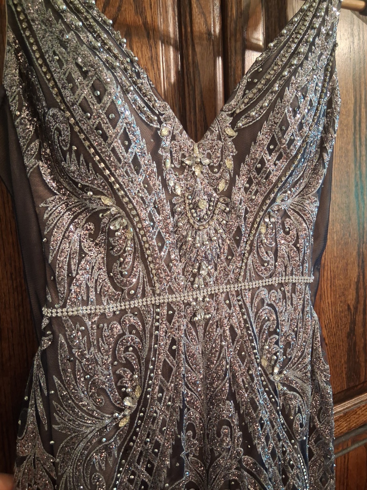 Jovani Silver Beaded Sequin Sleeveless Pageant Formal Gown 6 55819A PLEASE READ!