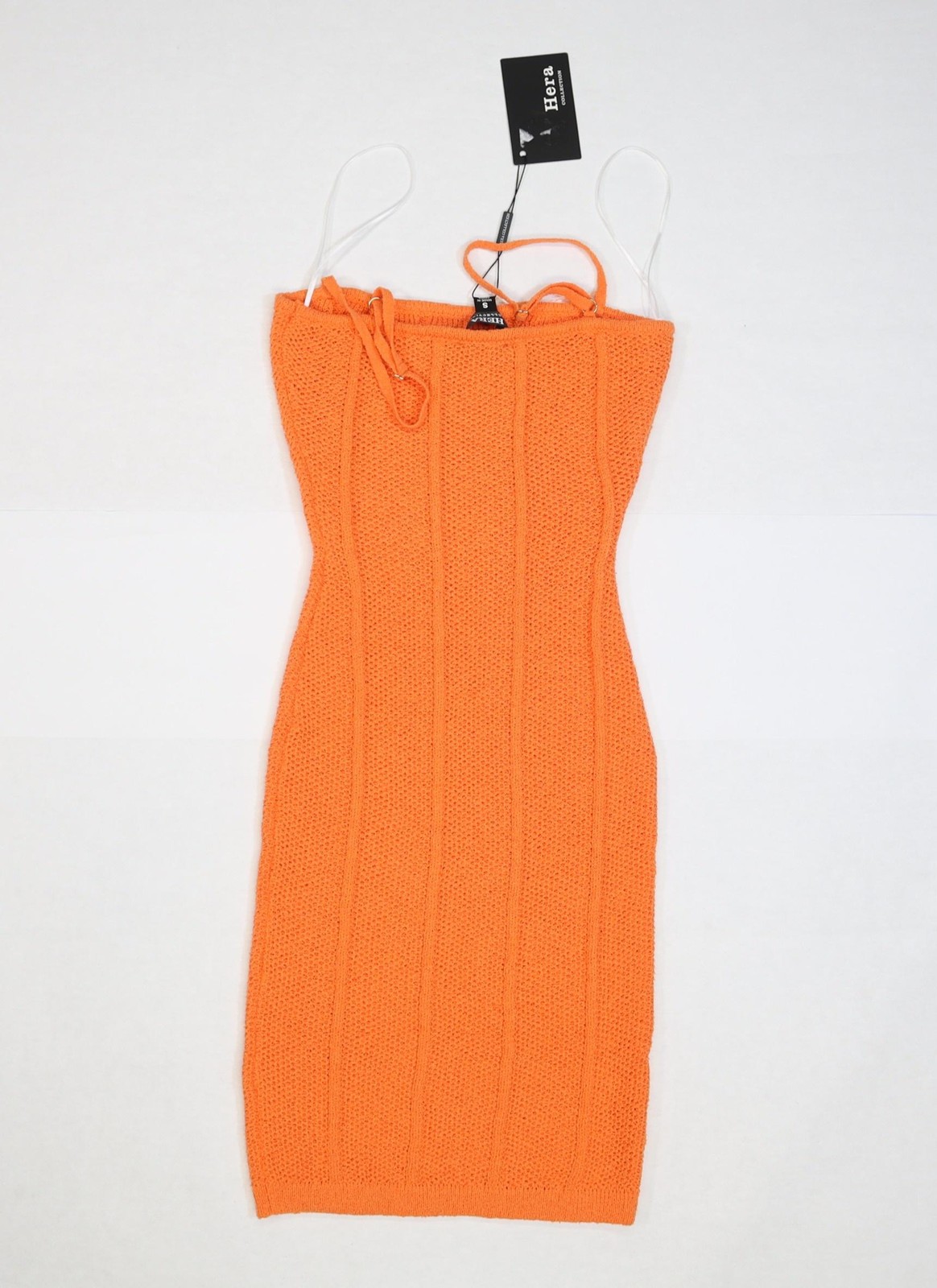 Hera Collection Dress Womens Small Orange Knit Bodycon Spaghetti Strap Ribbed