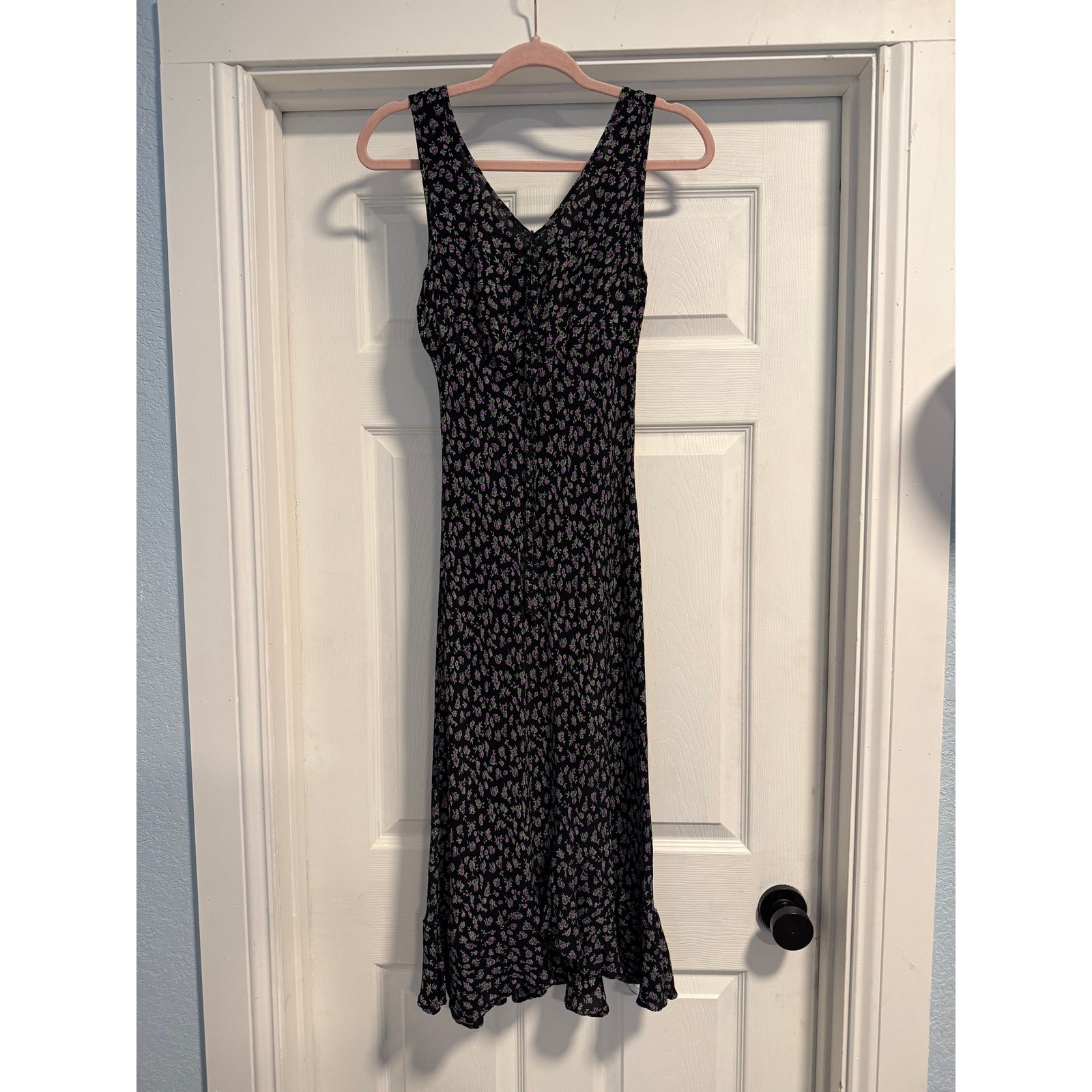 Vintage Eye Candy Black Purple Floral Sleeveless Tank Maxi Dress – Size S (SG17)