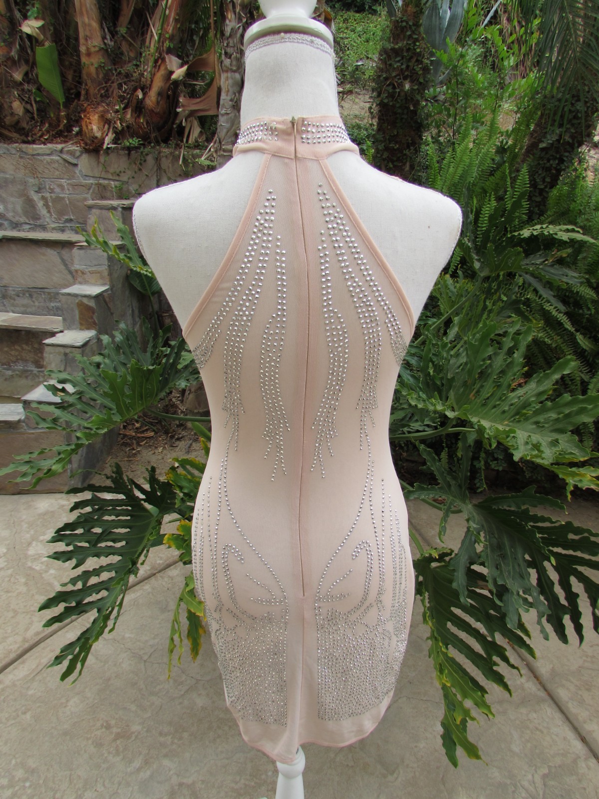 Sleeveless Sheath Sheer Mesh Embellished Rhines Mini Dress Pink Unbranded Size M