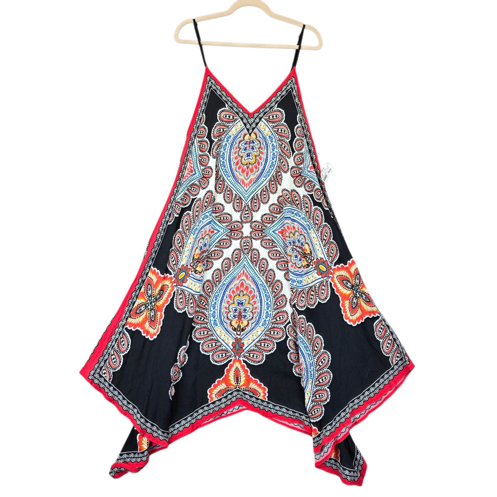 Flying Tomato Dress Womens Medium Black Paisley V Neck Handkerchief Hem Boho