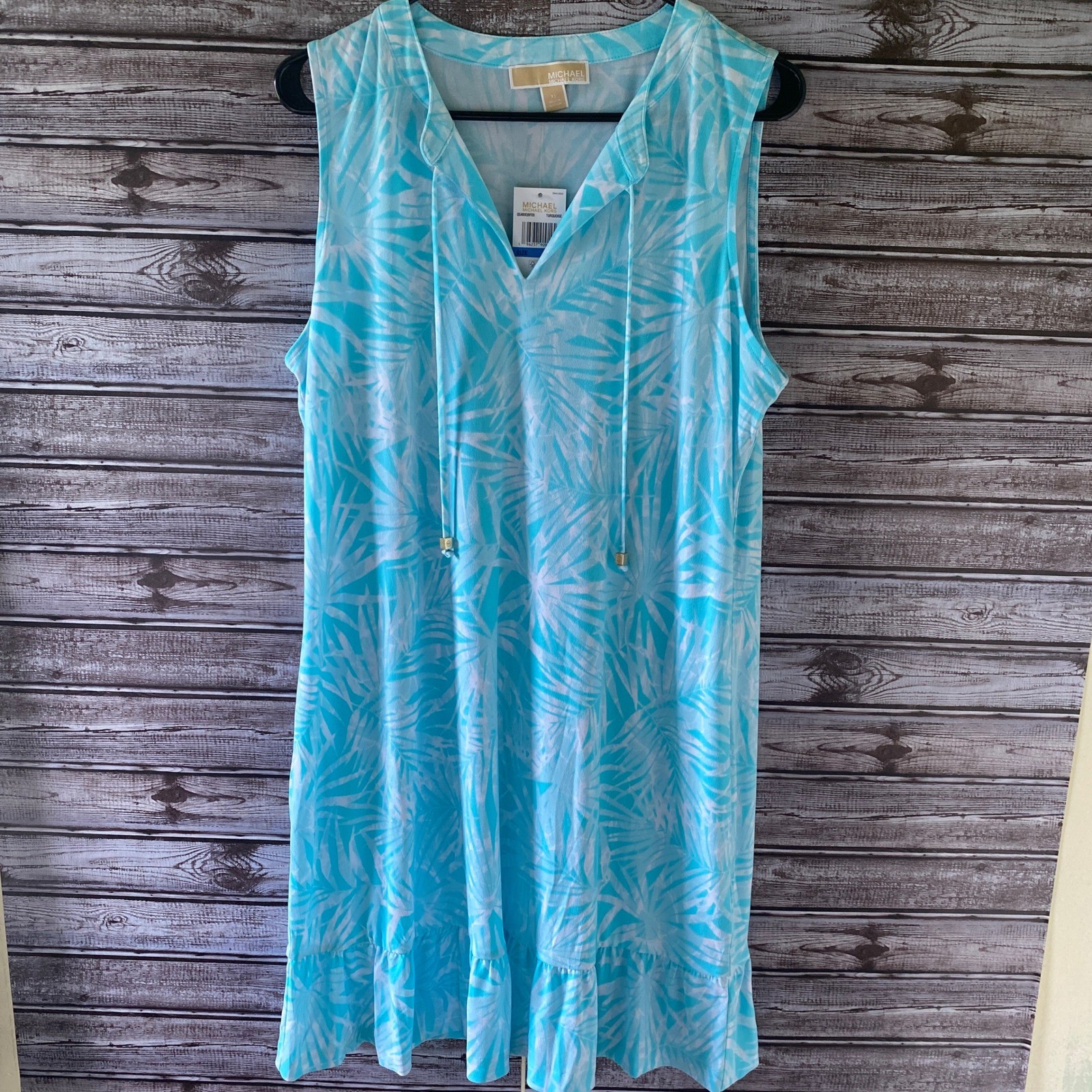 Michael Michael Kors Women’s Sleeveless Dress Size XL Aqua Tropical V-Neck NWT