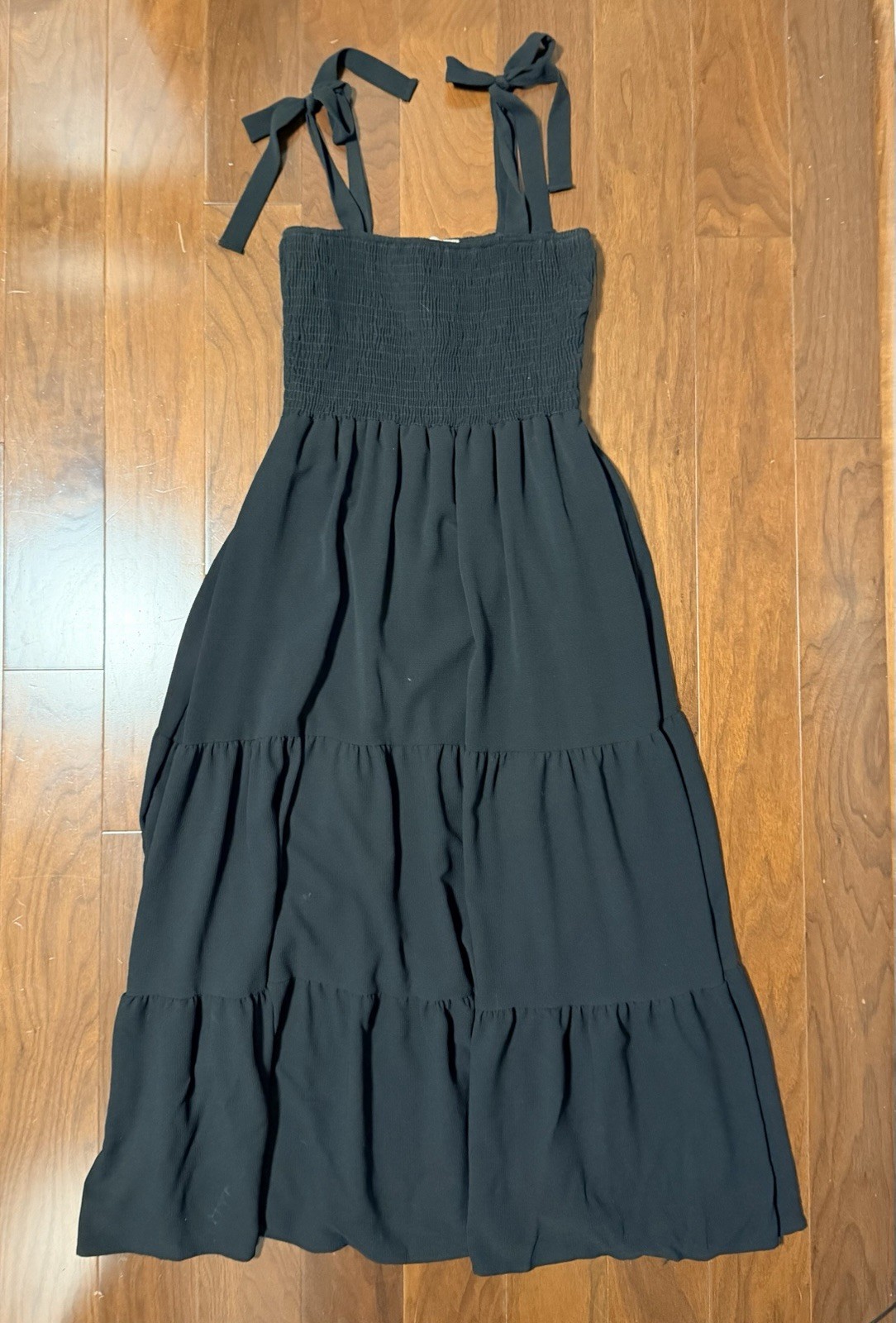 Altar’d State Black Tiered Maxi Dress Tie Strap Smocked Bodice Size M