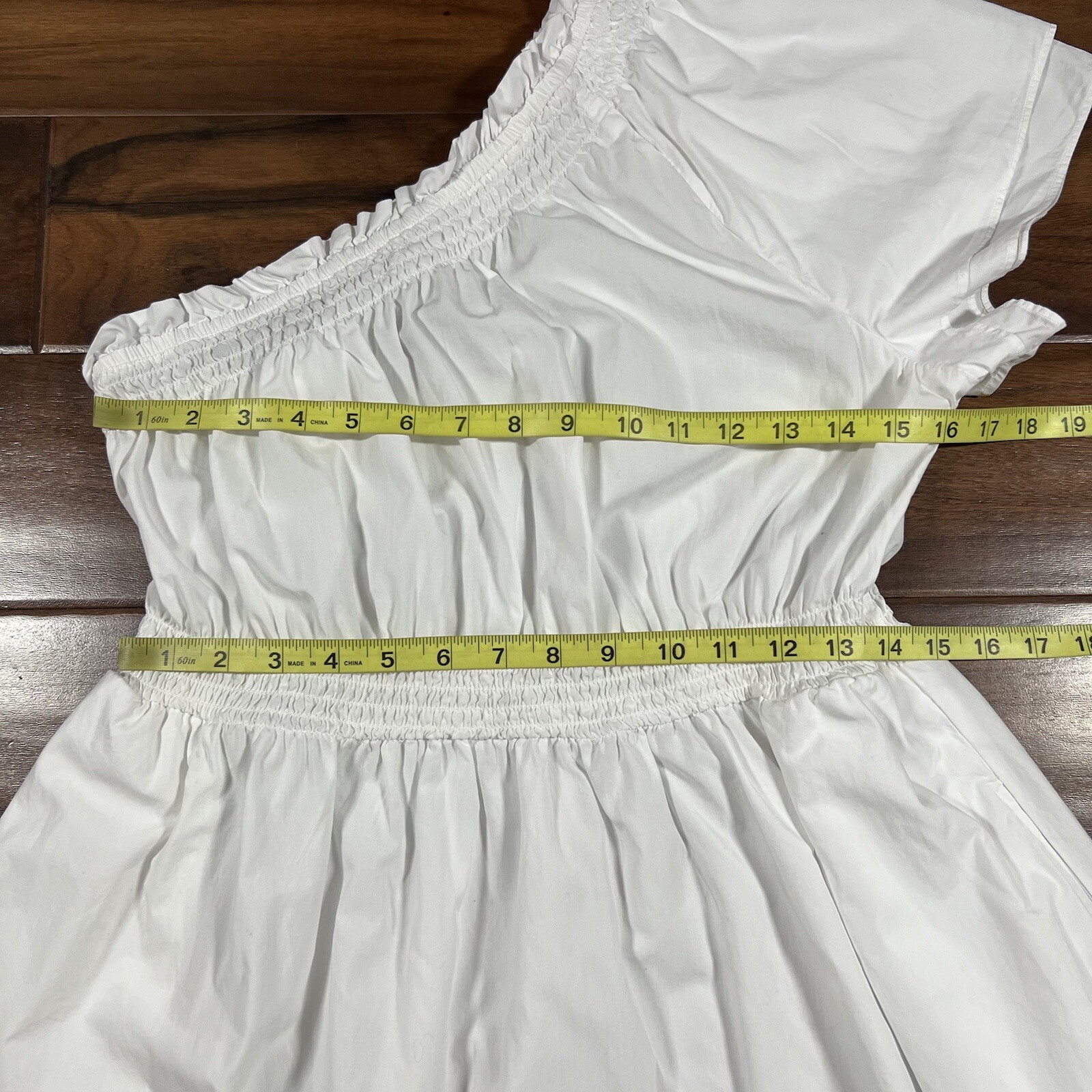 J. Crew Size Medium White Smocked Cotton Poplin One Shoulder Dress BR403