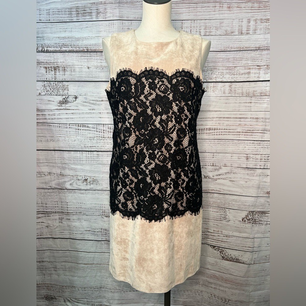 Calvin Klein Size 12 Faux Suede Black Lace Holiday Party Business Casual NEW