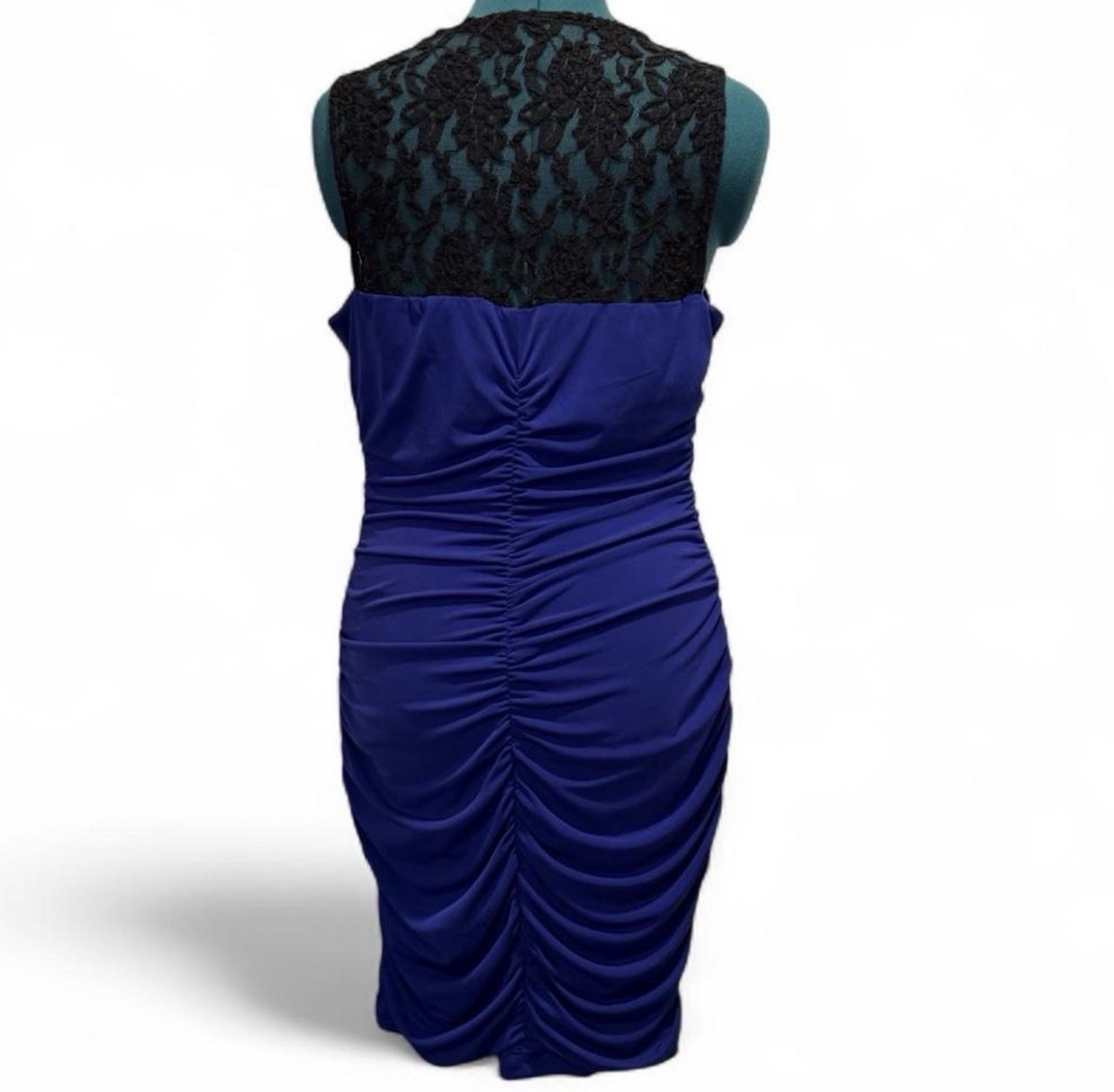 BCX Women’s Blue Black Solid Round Neck Sleeveless Ruched Sheath Dress XL