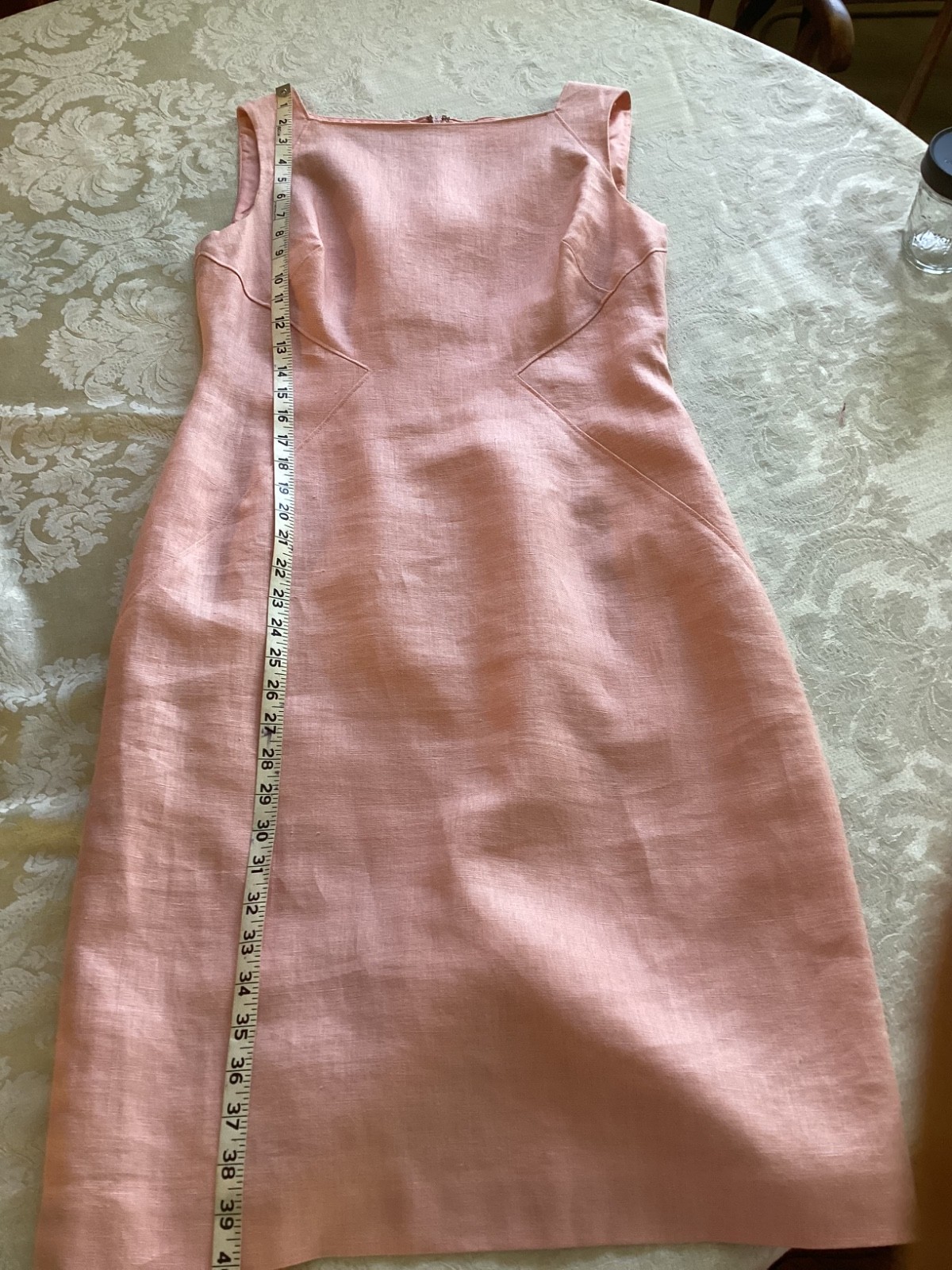 ANNE KLEIN Women’s 100% Linen Lined Square Neck Sleeveless Dress BLUSH PINK S10