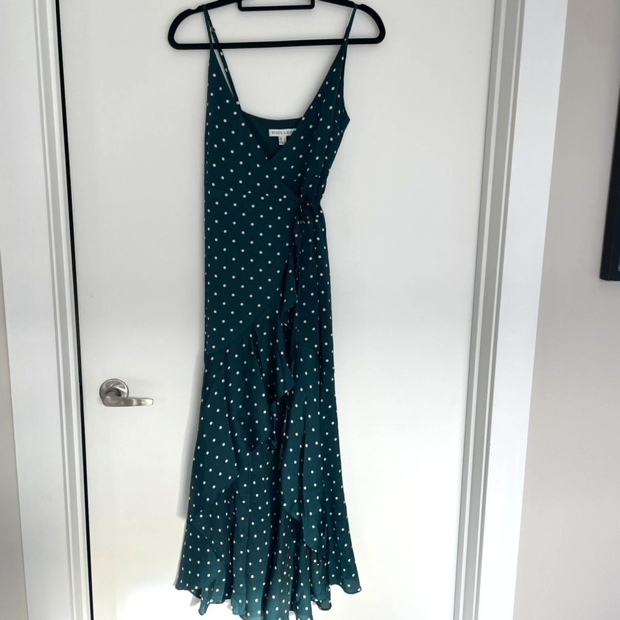 Shona Joy Wrap Dress | Emerald & Ivory Spot Print | US 2