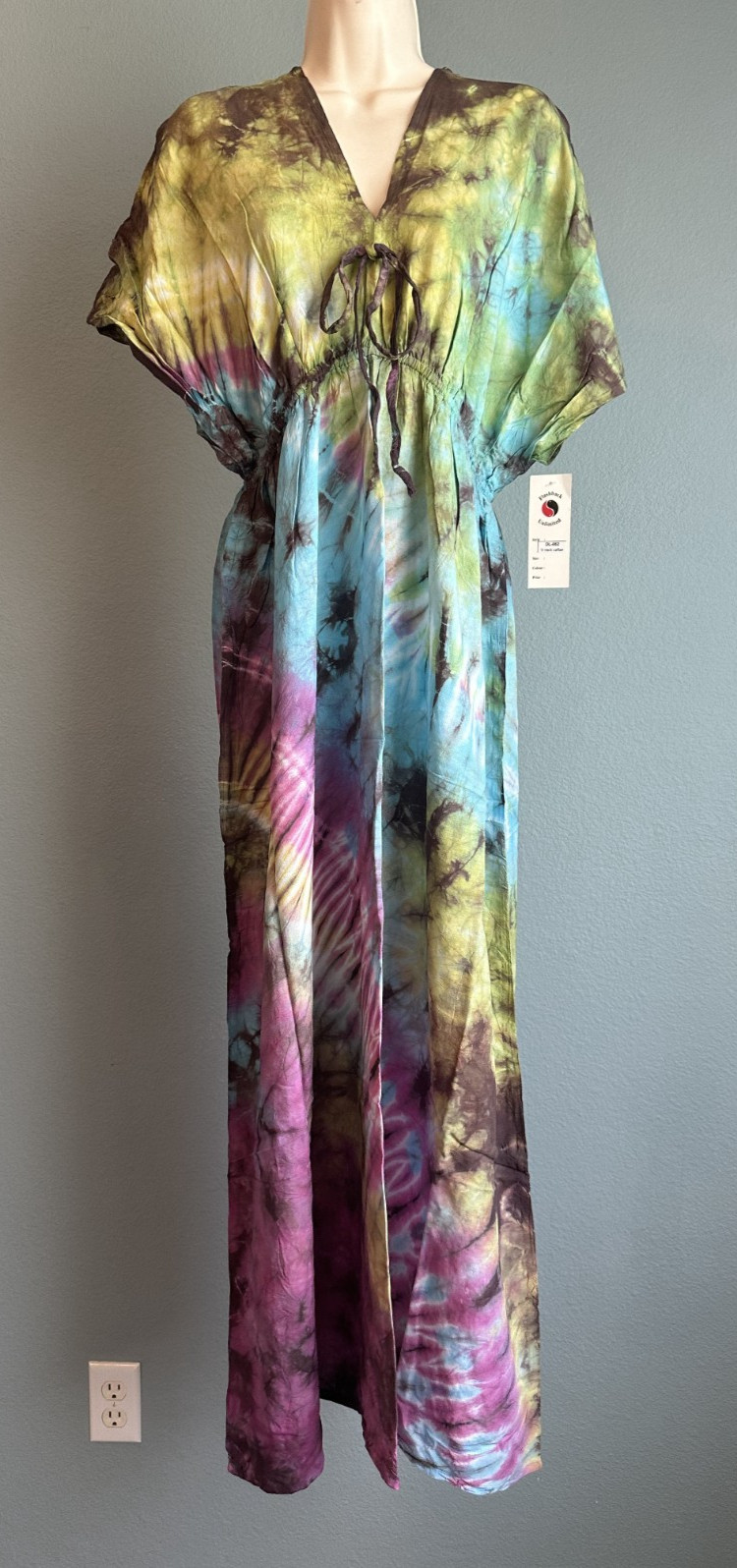 Long Maxi Dress Kaftan Tunic Cover Up For Women Boho One Size Tye Die Beachwear