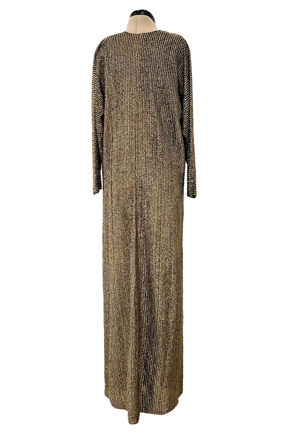 Halston IV 1980s Dorian Black Metallic Gold Lame Maxi Full Length Caftan Kaftan