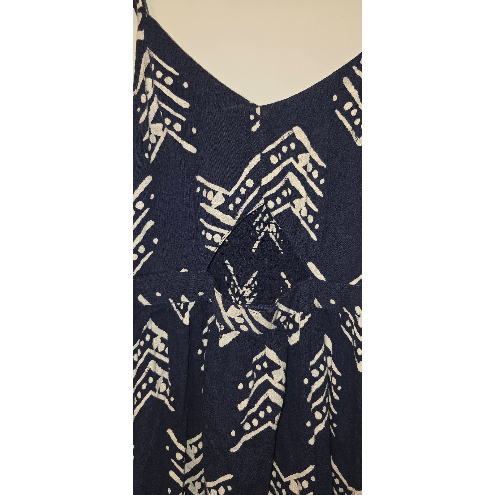 Aerie Womens Navy Blue White Geometric Print Cutout Smocked Maxi Dress XS cotton